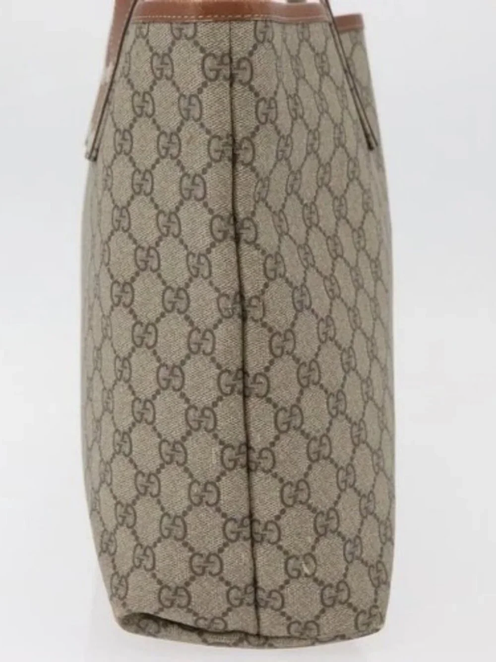 GUCCI GG Supreme Web Sherry Line Tote Bag PVC Beige Gold 211134 Auth BA13026